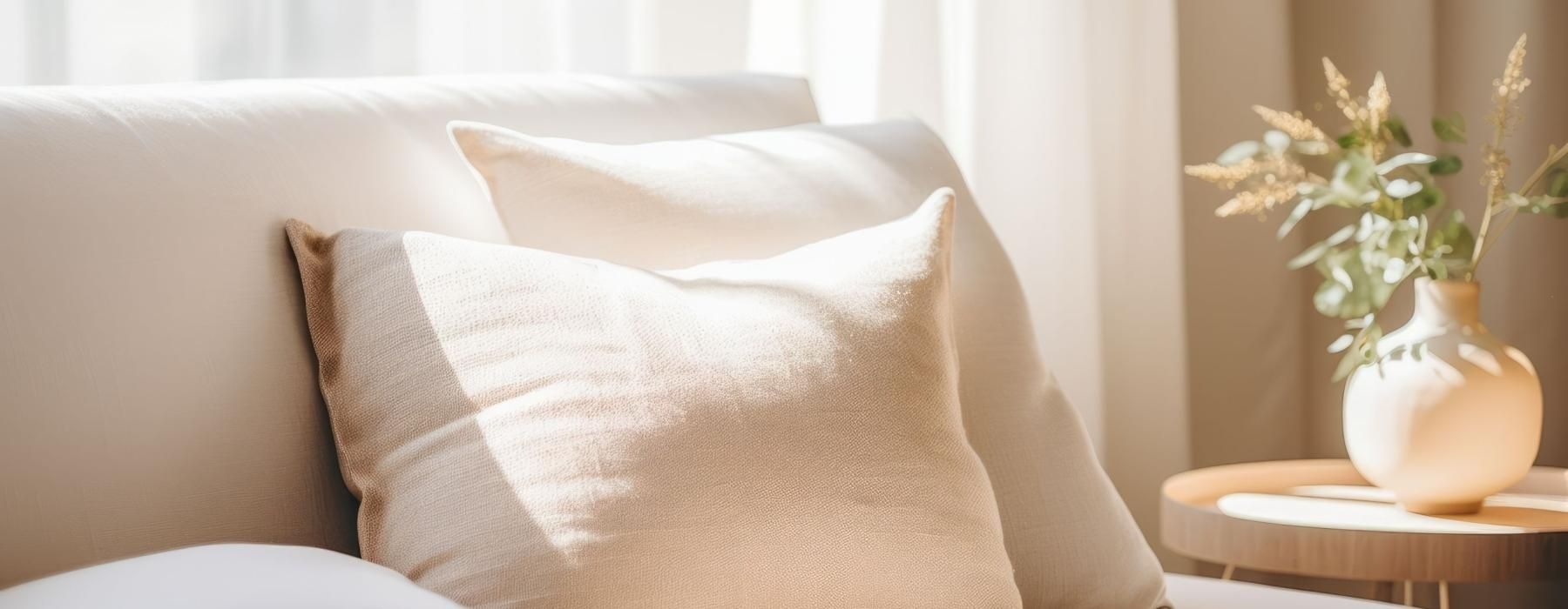 a couch with white pillows
