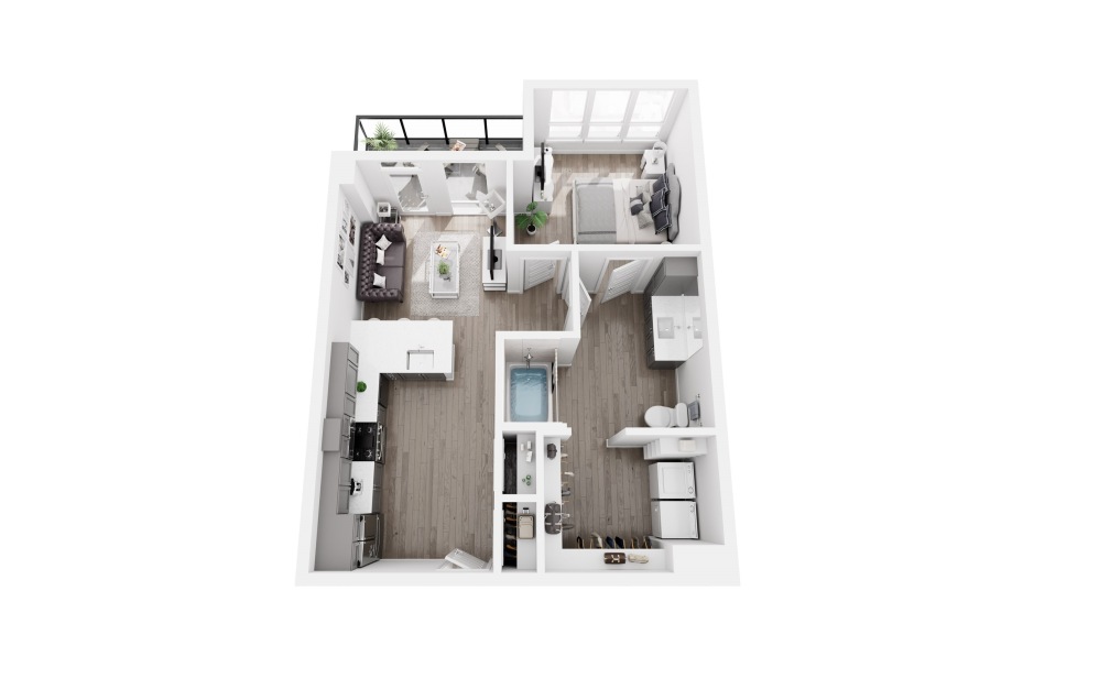 1x1 ANSI Sample - 1 bedroom floorplan layout with 1 bathroom and 684 - 770 square feet (3D)