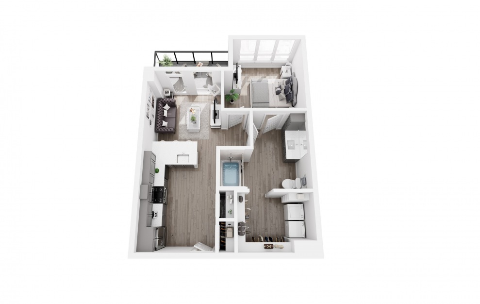1x1 ANSI Sample - 1 bedroom floorplan layout with 1 bath and 684 to 770 square feet. (3D)