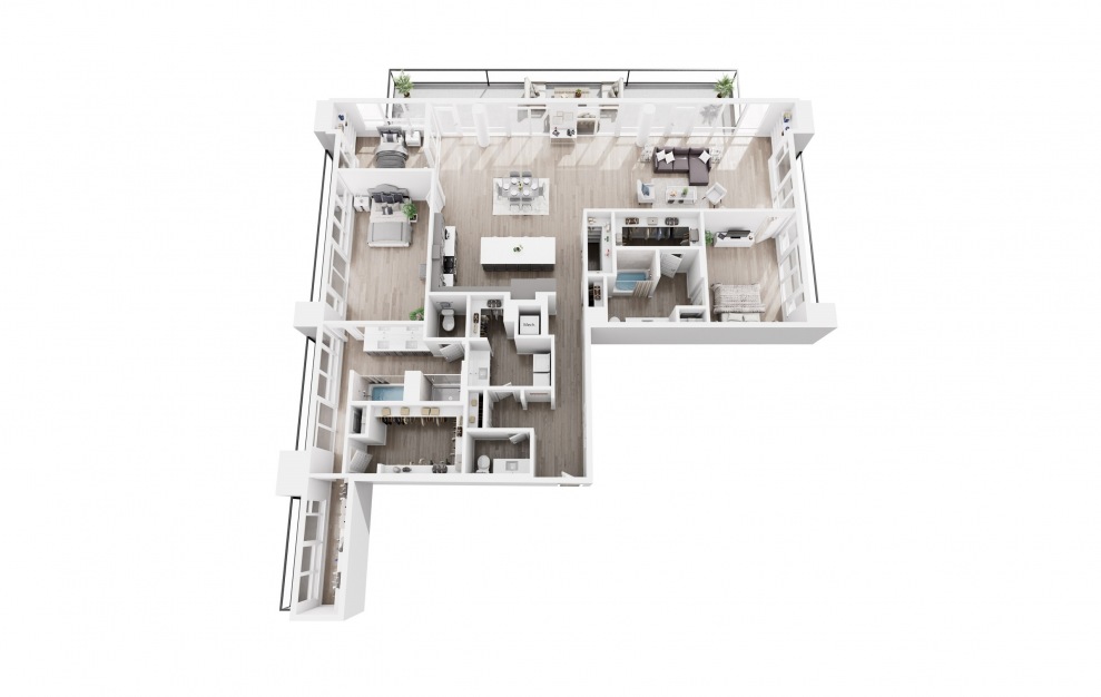 Penthouse Sample E - 2 bedroom floorplan layout with 2.5 baths and 2611 square feet. (3D)