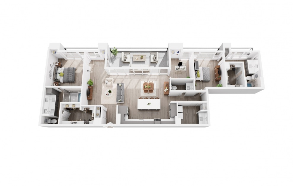 Penthouse Sample C - 2 bedroom floorplan layout with 2.5 baths and 1786 square feet. (3D)