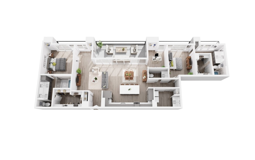 Penthouse Sample C - 2 bedroom floorplan layout with 2.5 bathrooms and 1786 square feet (3D)