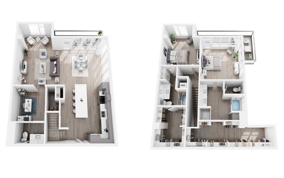 Townhome + Den Sample C - 2 bedroom floorplan layout with 2.5 bathrooms and 1451 - 2025 square feet (3D)