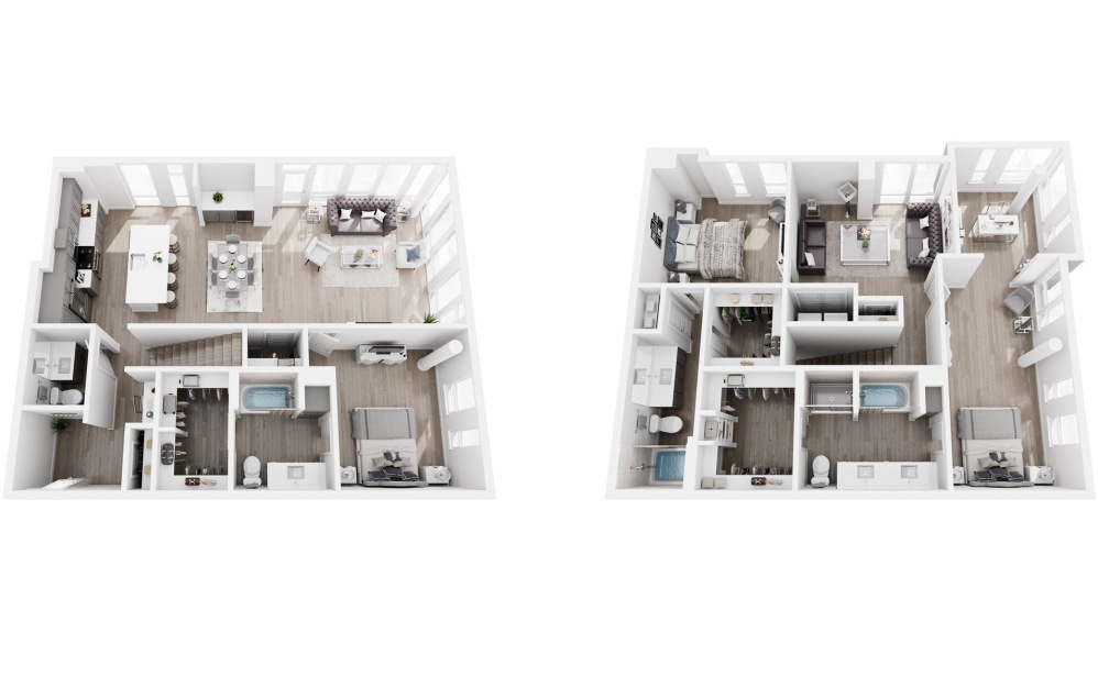 Townhome + Den Sample D - 3 bedroom floorplan layout with 3.5 bathrooms and 2158 square feet (3D)