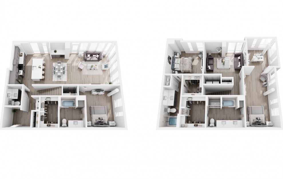 Townhome + Den Sample D - 3 bedroom floorplan layout with 3.5 baths and 2158 square feet. (3D)